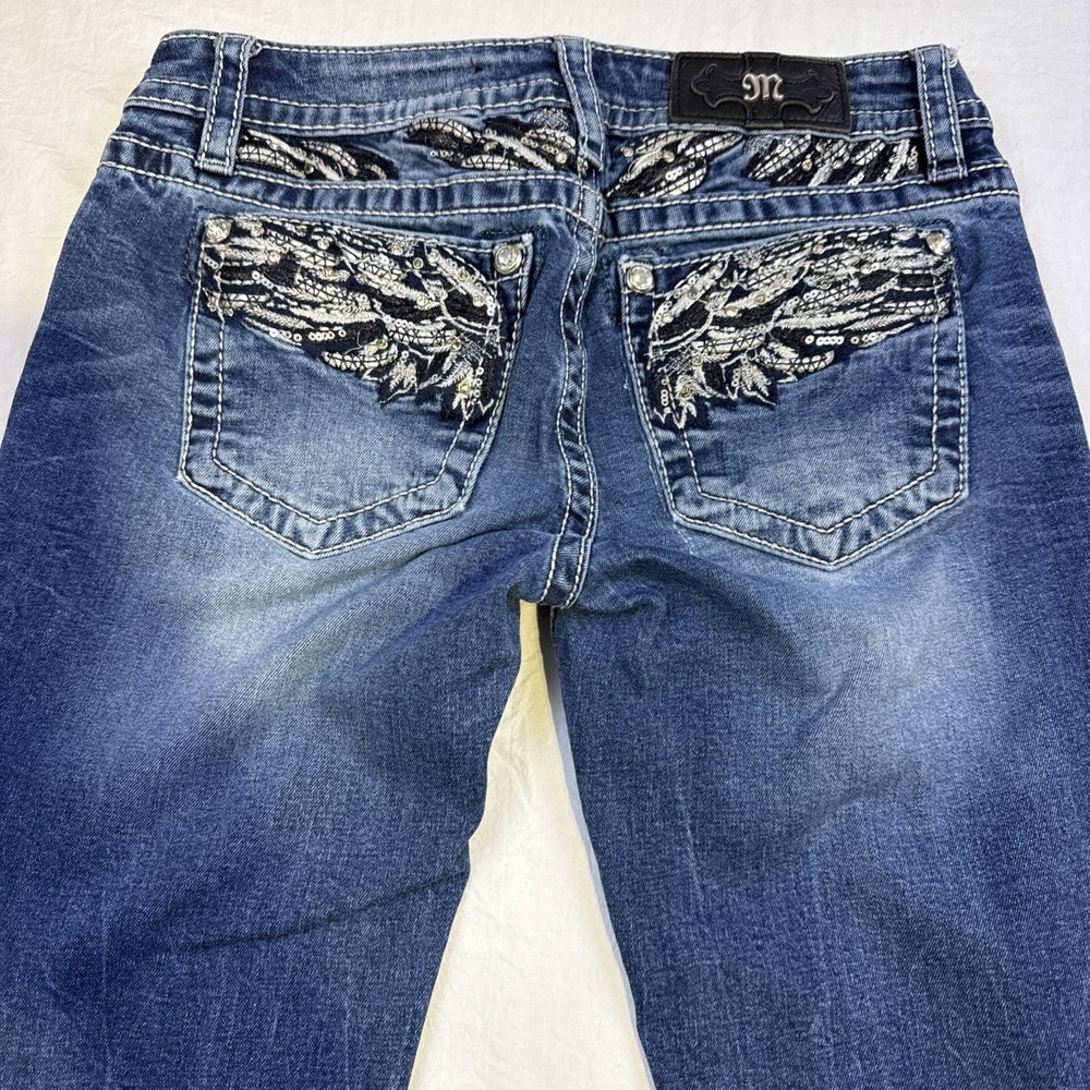 Miss Me Jeans WOMENS 27/30.5 SKINNY Angel Wings Low Rise EMBELISHED WHISKERING